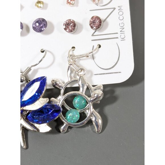ICING Spring Flower Pot Dragonfly Turtle Earrings Set of 9 - Picture 2 of 6